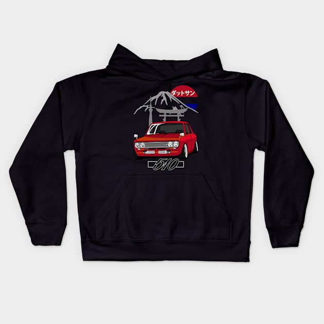 Datsun 510 (Red) Kids Hoodie by zevalia